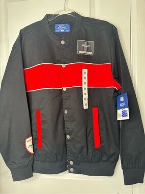 Ford mustang Black and Red Mustang car Bomber Jacket sz MD cotton blend racing